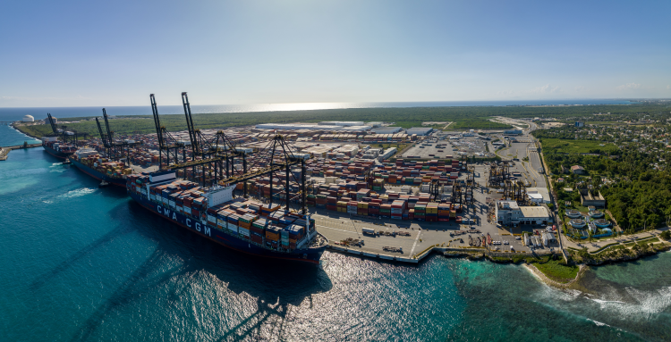 Aerial view of the Port of Caucedo in the Dominican Republic.