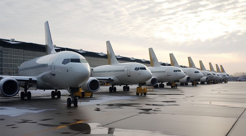 Image of a line of airplanes at an airport to support benefits of air transport article