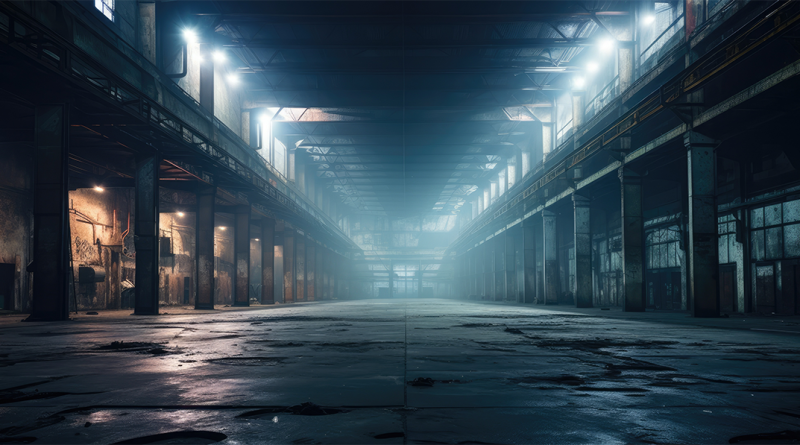 Digital image of a large empty warehouse to support warehouse space article