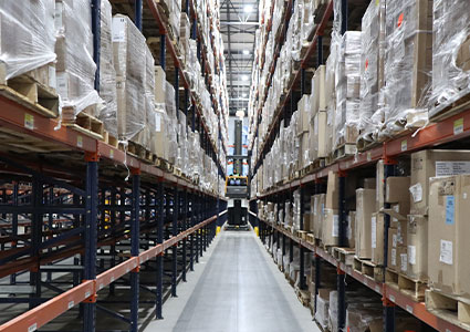 rows of racking in a warehouse