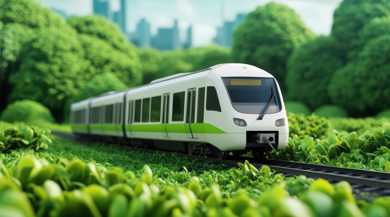 Futuristic train model in grassy environment to support hydrogen-powered trains article