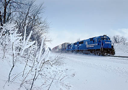Conrail train in  snowy landscape