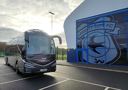 Edwards coach outside Cardiff FC ground