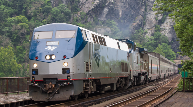 Image of a Amtrack train on the rails
