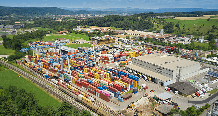 Backed by DP World, Swissterminal is accelerating growth, connectivity and customer-focused innovation n aerial view of the Swissterminal AG's intermodal container terminal in Frenkendorf, Switzerland