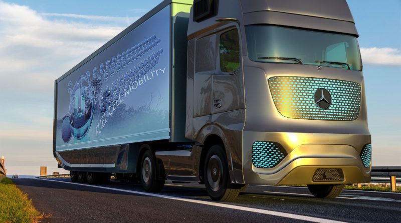 Daimler GenH2 hydrogen fuel cell trucks complete 225,000 km in trial Daimler GenH2 hydrogen fuel cell truck on a European highway during logistics testing