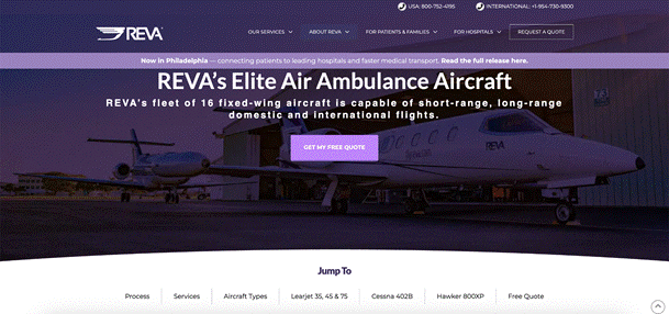 REVA air ambulance website