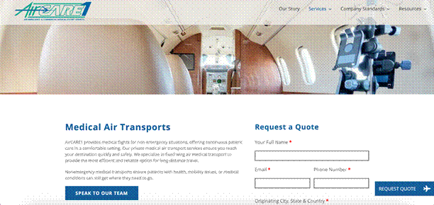 AirCARE1 website with request a quote form