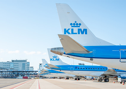 a lineup of KLM Royal Dutch Airlines aircraft