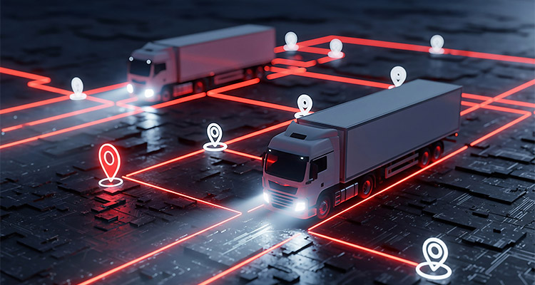 a conceptual illustration of a futuristic smart fleet management system