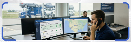 modern fleet management operations utilizing GPS tracking and telematics software to optimize logistics
