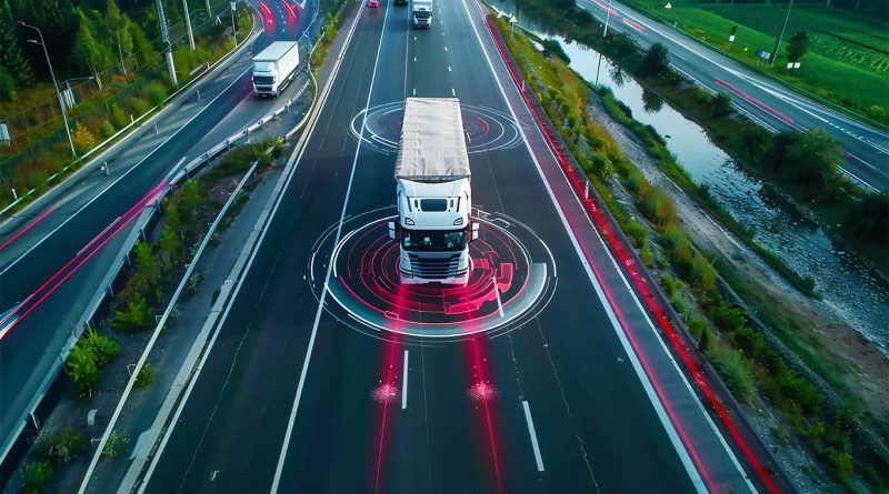 Autonomous semi trailer truck operating during a long haul freight trial between Tokyo and Osaka in Japan.