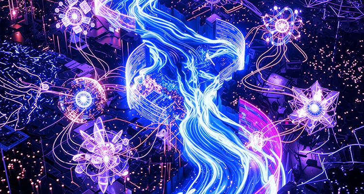 a piece of abstract digital art depicting a technological or data-driven concept