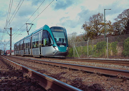 a Nottingham Express Transit (NET) tram operating in Nottingham, England