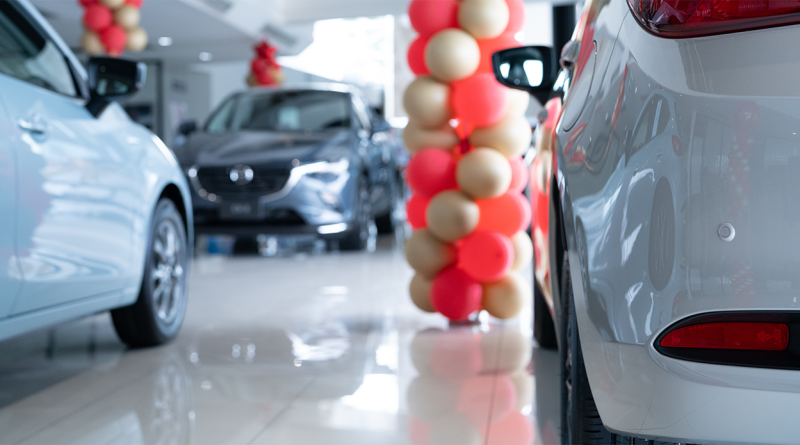 Car dealership office decorate with balloons