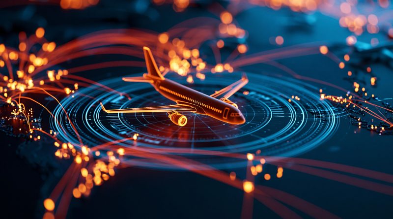 Digital aeroplane flying over map to support AS9100 certification article