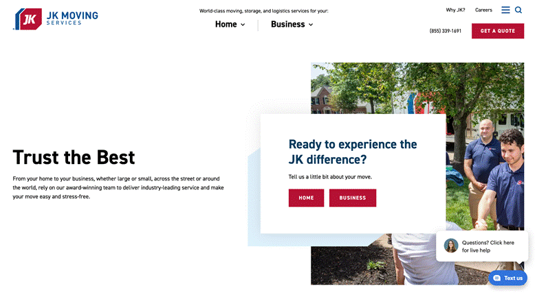 JK Moving Services website