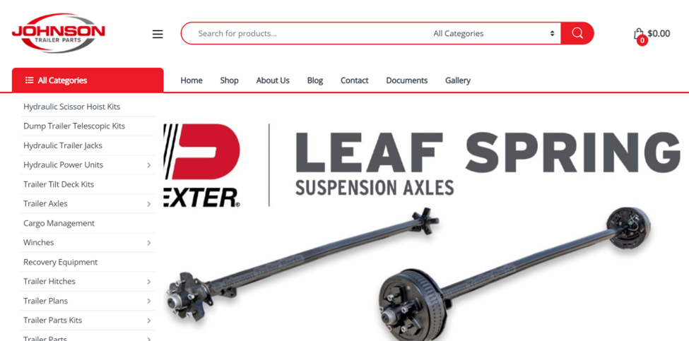 Johnson Trailer Parts website